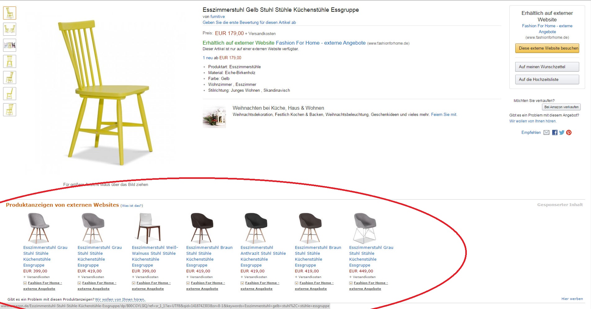 Amazon Product Ads Beispiel Produktplazierung unten